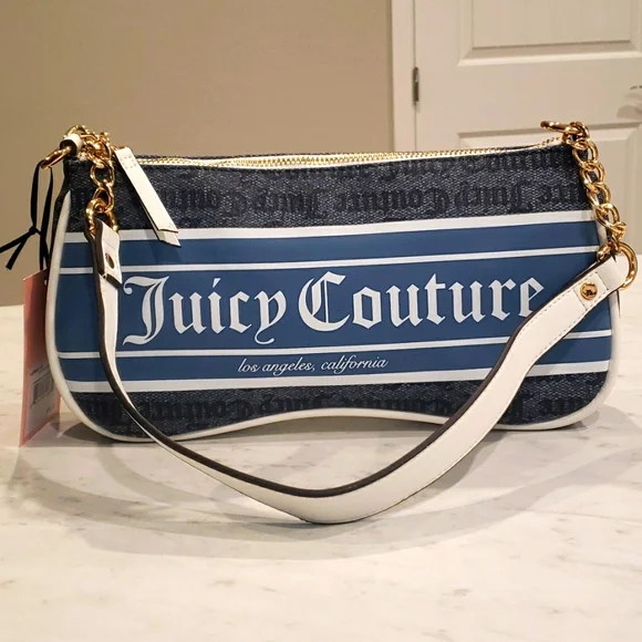 Juicy Couture NWT Blue/ White Status Denim Shoulder Bag 10.5" W × 5.5" H - Picture 1 of 6